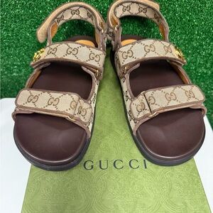 Gucci Brown Logo Sandals Size 40 With Box